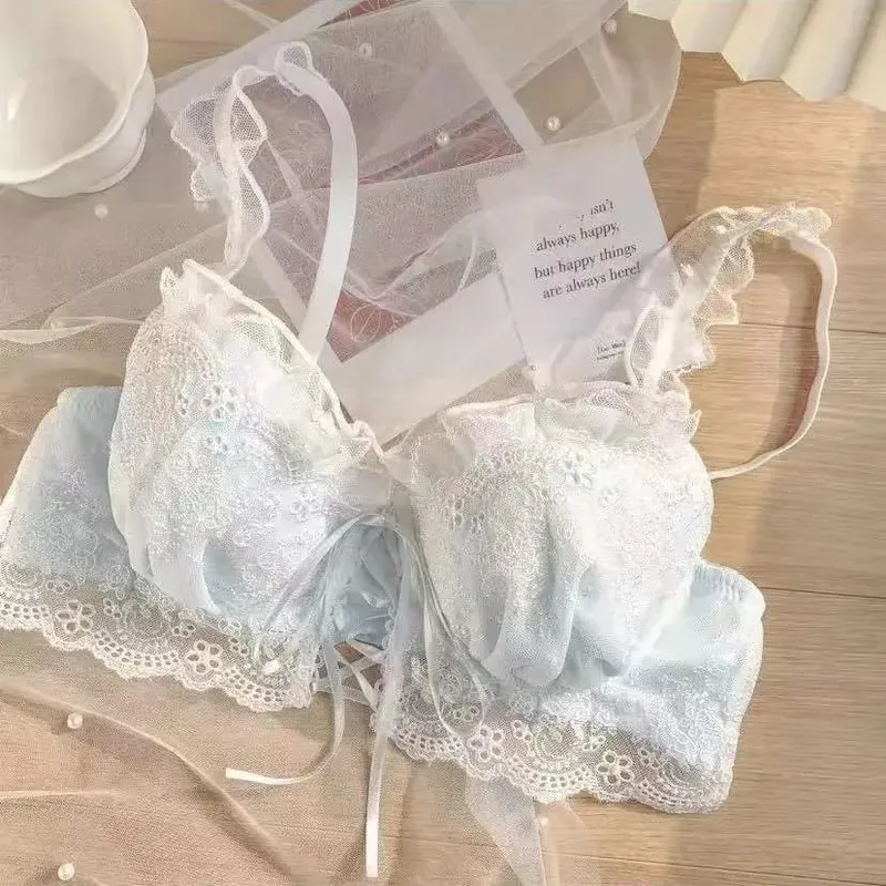 สไตล์ญี่ปุ่นลูกไม้ Bralette ชุดเซ็กซี่น่ารักชุดชั้นในแหวนเหล็กสำหรับหน้าอกเล็ก Push Up Bra & ชุดกางเกง ขายร้อน Now! — image 8