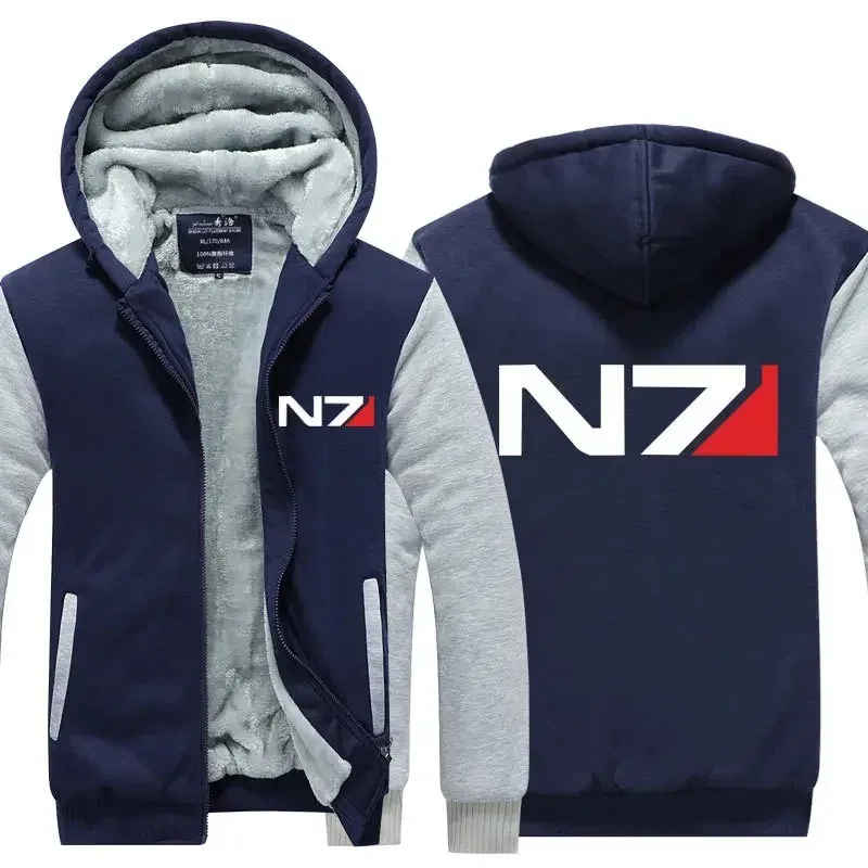 Effect N7 Hoodies Jacket Zipper Thickened Fleece Men's Winter Casual Fashion Men Women Anime Game Unisex N7 hoodie sweatshirt