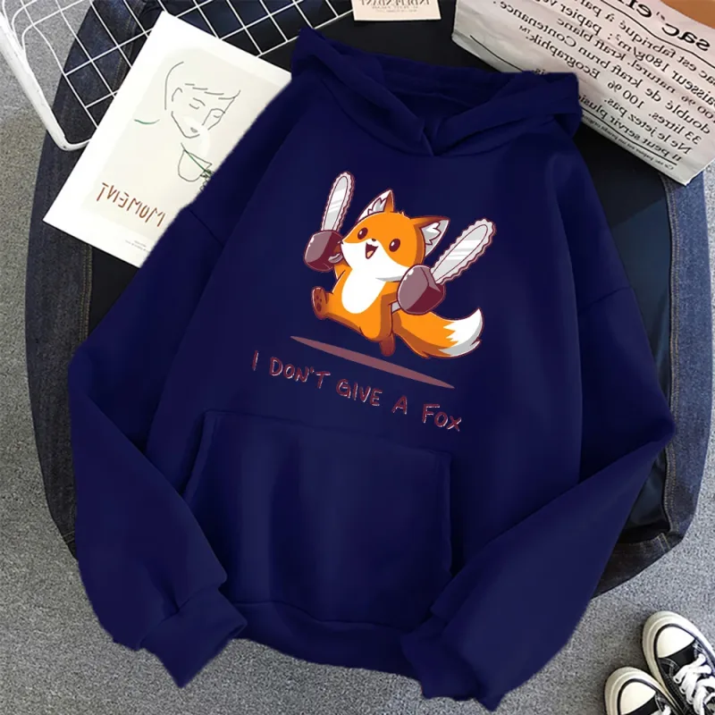 Sudadera con capucha I Don't Give A Fox Cute Animal Kawaii para hombre, jersey polar holgado, sudaderas con capucha de Hip Hop, ropa de calle, sudaderas de dibujos animados para hombres y mujeres