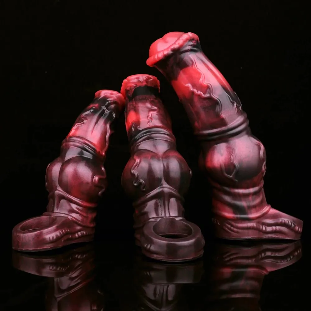 Malaking Horse Penis Sleeve Hollow Dildo Enlargement Sleeve Silicone Reusable Knot Condom Cock Ring Extender Sex Toys para sa Mga Lalaki
