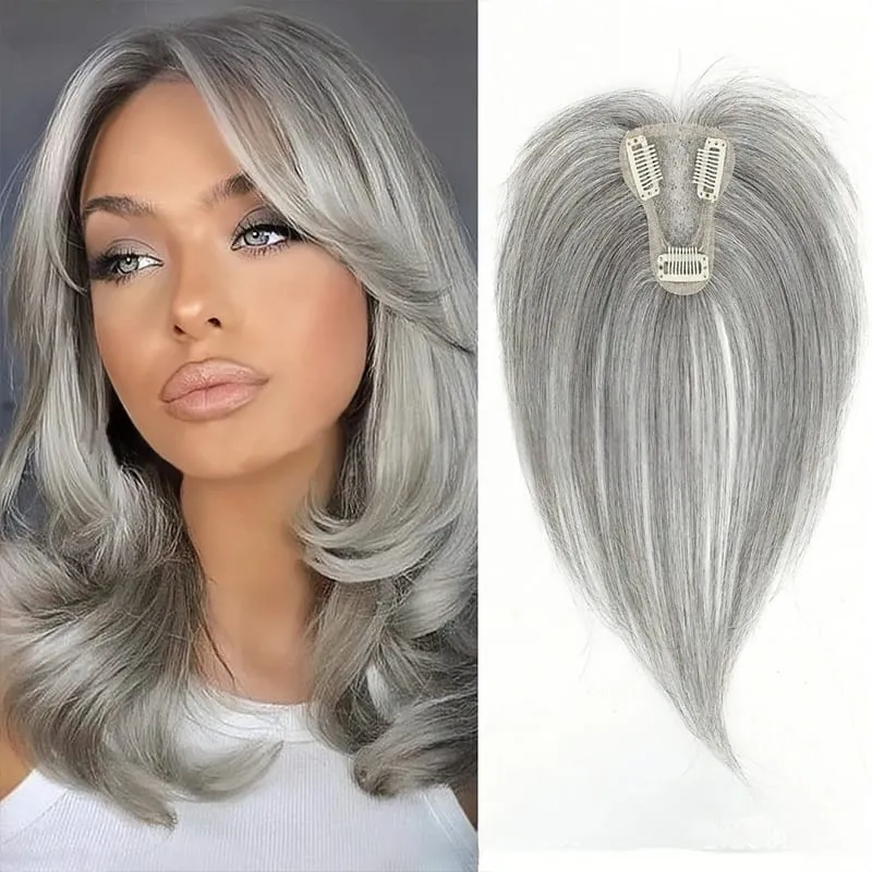 Wig Piece for Women with Bangs Covering Their White Hair and a Thin Invisible Replacement Piece for Their Hair