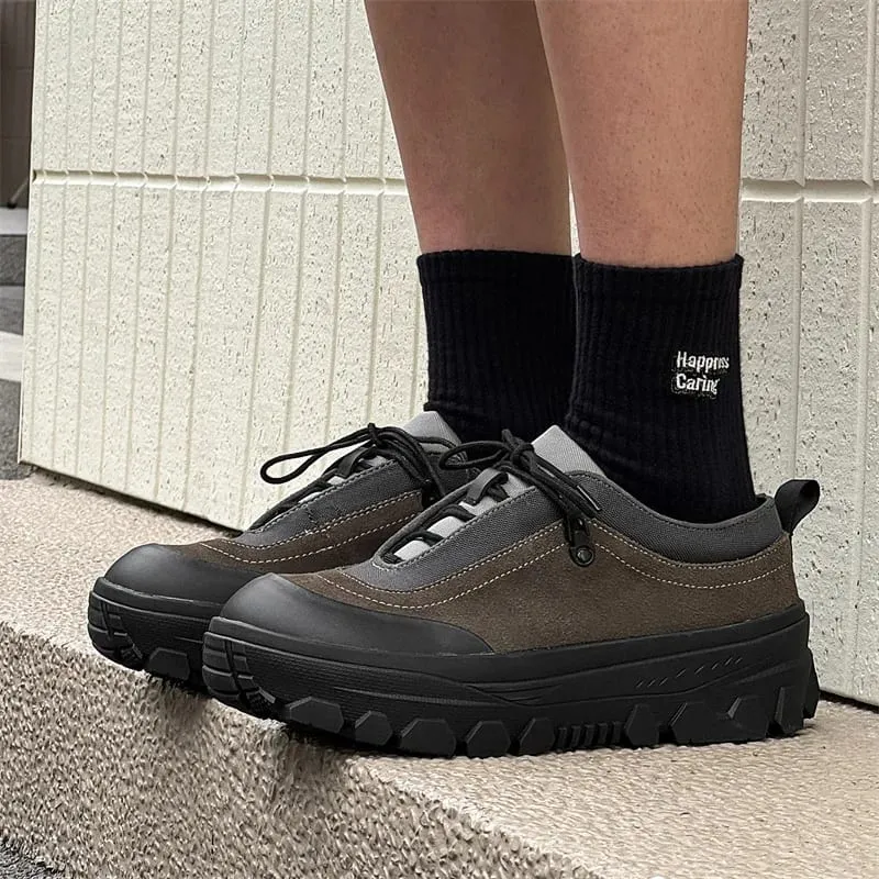 Lelaki Retro Outdoor Hiking Sole Chunky Sneakers Tinggi Meningkatkan Kasut Sukan Bertali Kasual Hangat untuk Mem's Fall Shoes