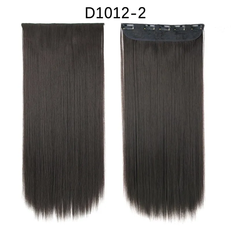 Azqueen Synthetic 5 Clips in Hair Extension Long Straight Hairpiece Haistyle high temperature fibert Golden brown black