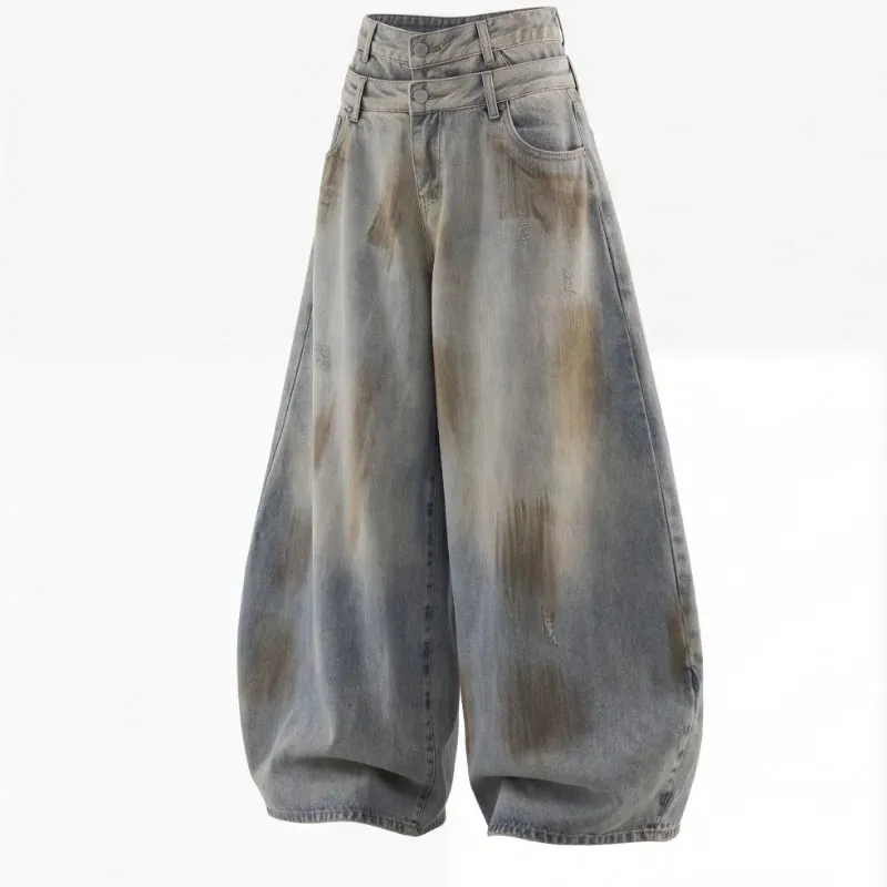 Men 2026 American Vintage Banana Wide Leg Jeans Double Waist Spring Autumn Slim Tall Look Floor Length Casual Denim Pants