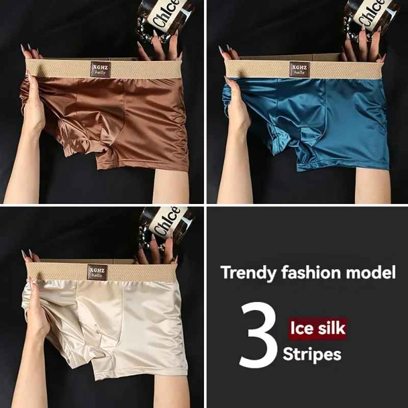 3st/förpackning Lyxig issilke satinliknande herrtrosor Supermjuk boxer Homme Cool Andas Bekväma mansunderkläder kalsonger