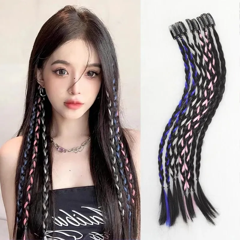 A card of sweet cool girl's boxing braid wig ponytail mini Fried Dough Twists braid color ear dye pigtail 8 pieces