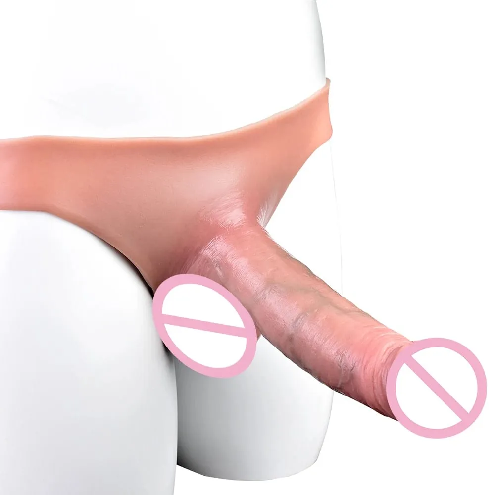 Hollow Dildo Pantalon Pakiramdam ng Balat Strapon Penis Sleeve Panties na May Tunay na ugat ng Lalaki Reusable Condom Dick Enlargement Sex Toy