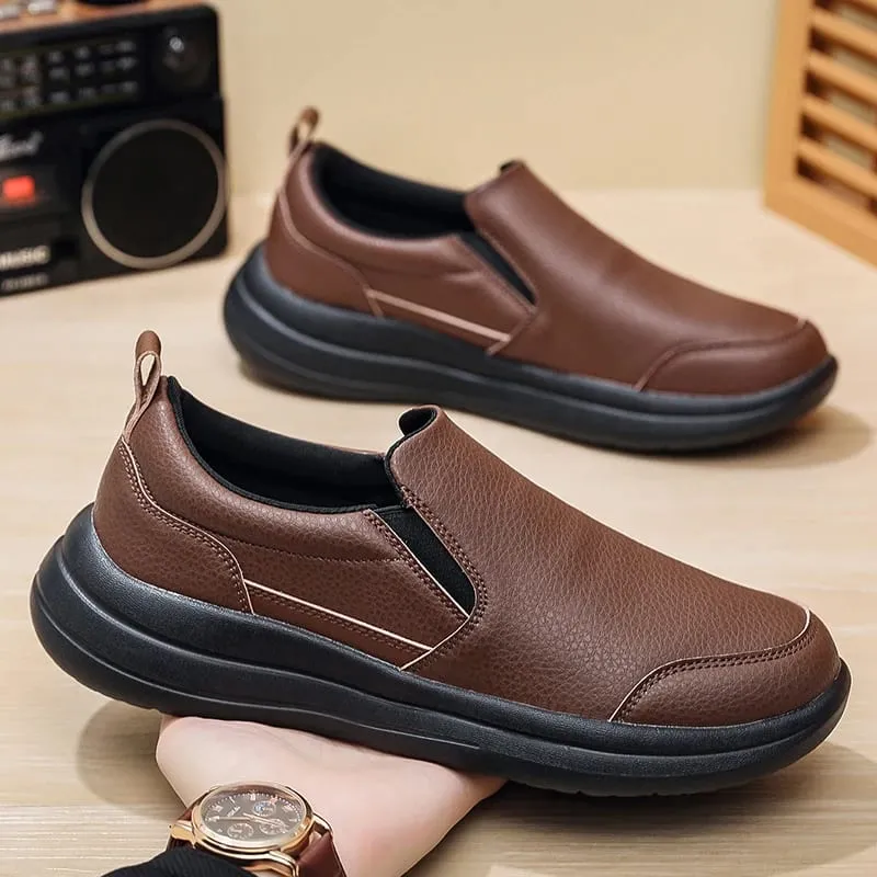 Men's Comfortable Slip-On Leather Sneakers Casual Sports Walking Shoes Waterproof Black Athletic Plus Big Size 48 49 50