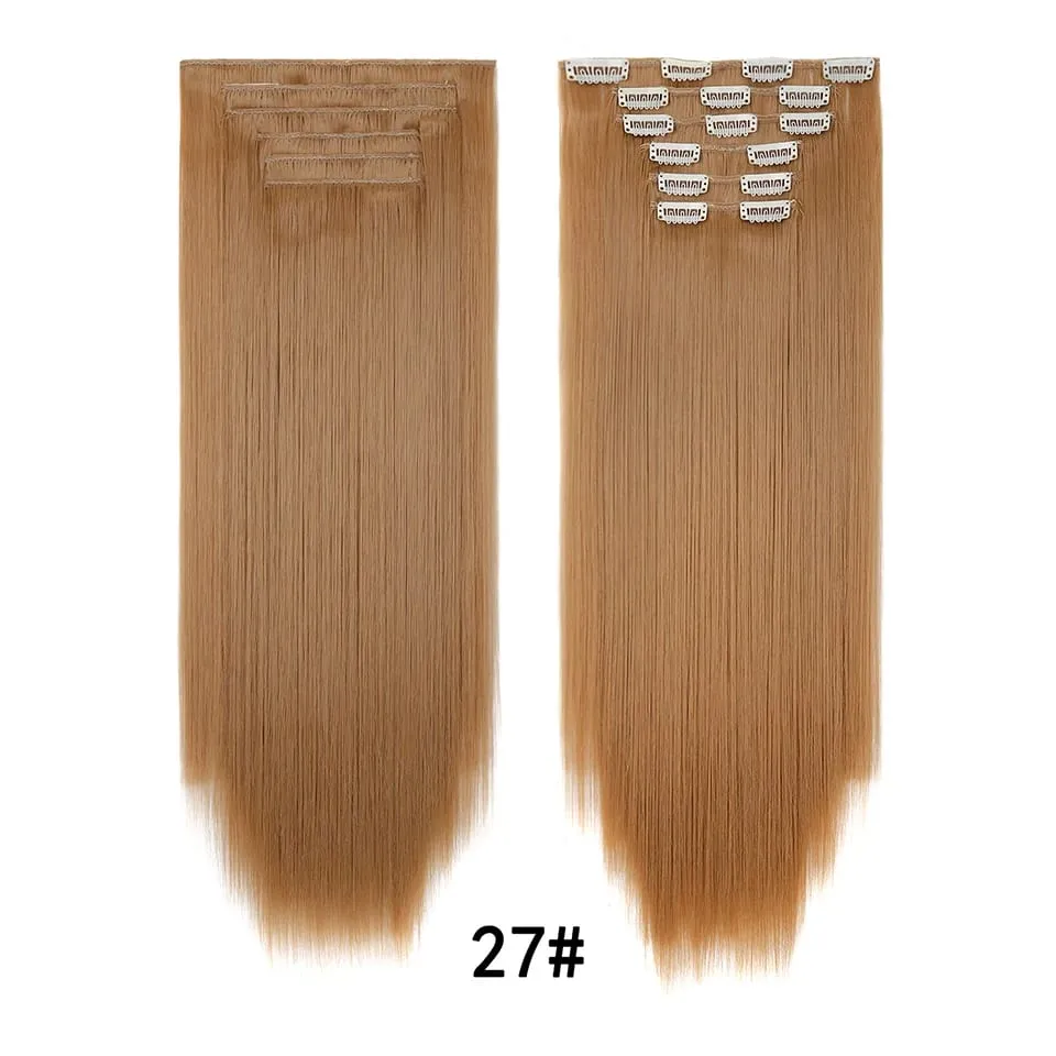 24Inch Clip in Hair Extensions Invisible Synthetic Extension 6PCS Long Straight Heat Resistant Clips on Hairpieces for Women