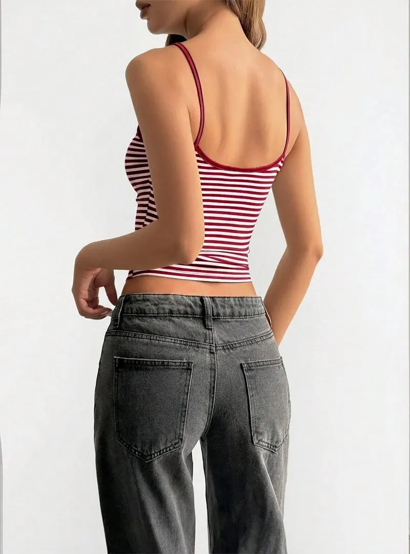 Women's 2026 New Vintage Striped Crop Top – Low Cut High Waist Slim Fit Tank Sexy Y2K Streetwear Camisole