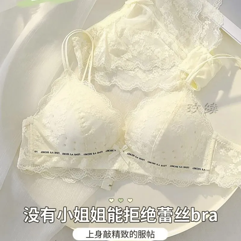 Women's lingerie set for small busts autumn and winter thin style minimizes large busts no underwire supports side breasts