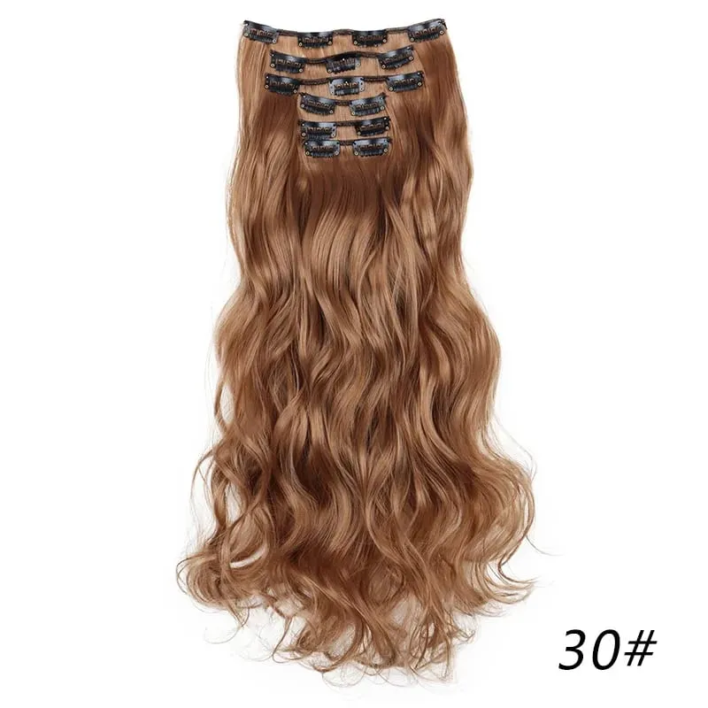 Synthetic Long Curly 16 Clips Hair Extension Heat Resistant Fiber Black Brown Hairpiece for Women Cosplay Wig Halloween Wig Part