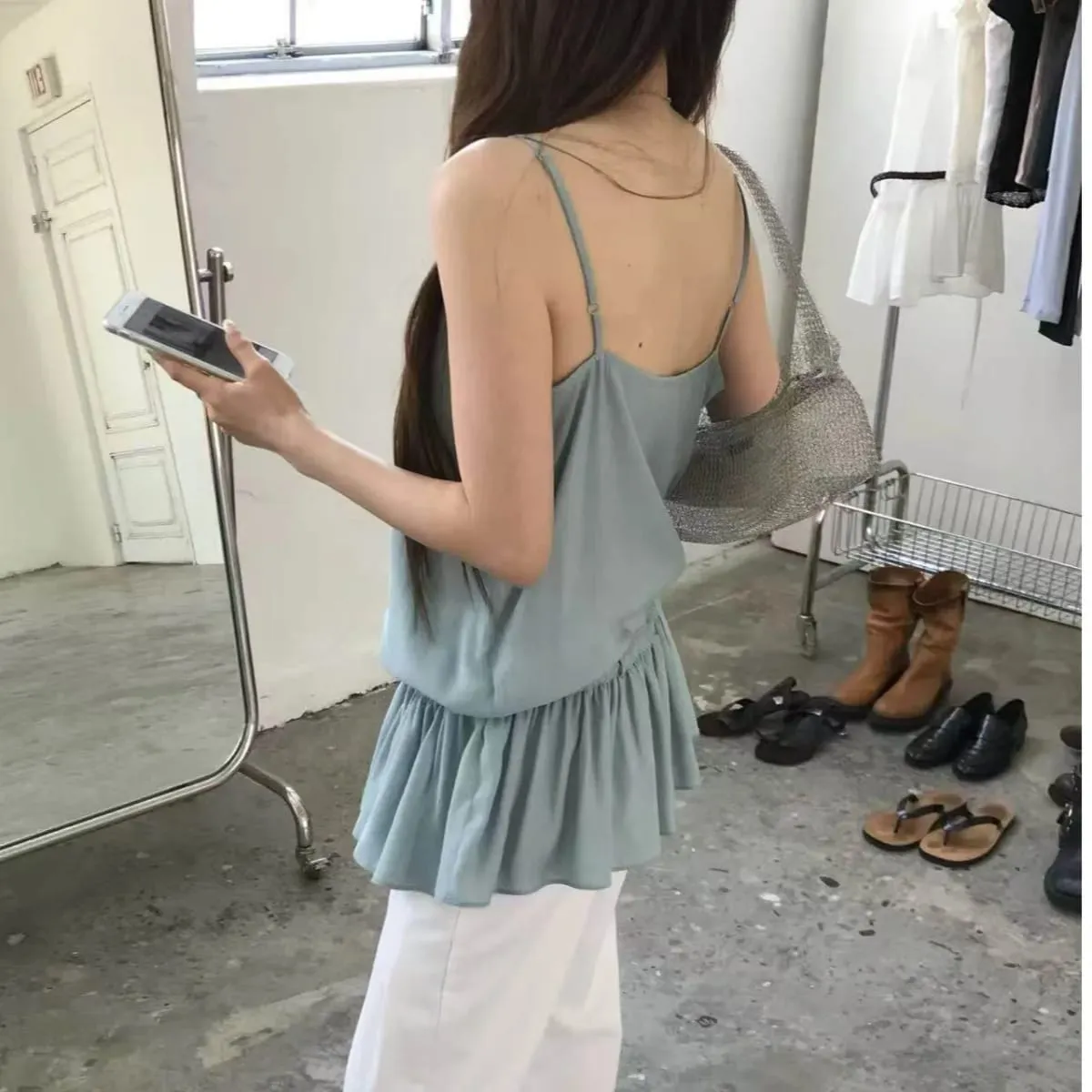 Summer 2026 Korean Style Sweet Skirt Waist Cinching Sexy Strapless Dress Fashionable Casual V-neck Loose Fit Maxi Dress