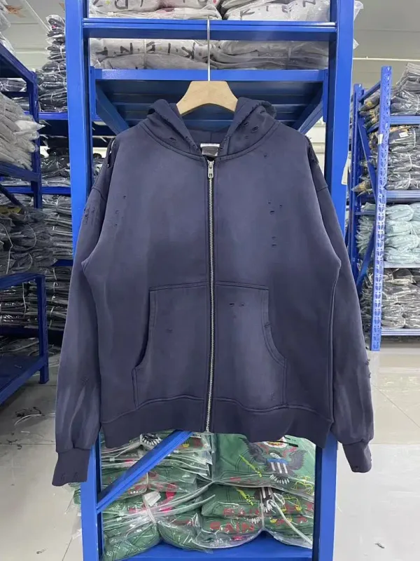 26FW SAINT x Ber B J Co-brand Big Logo Printed Women Men Washed Hooded Sweatshirt Hoodies Vintage Distressed Men Casual Hoodie
