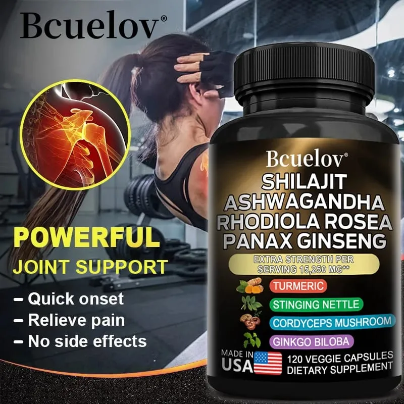 Capsule 8 in 1 di Shilajit Pure Himalaya con Ashwagandha Rhodiola e Panax Ginseng per supportare la salute delle articolazioni cerebrali e del sistema immunitario