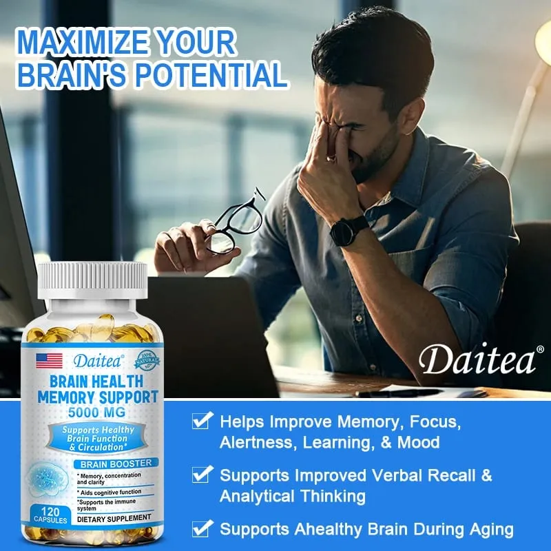 Brain Health Nootropic Capsules 5000mg Boost Memory Focus & Clarity Cognitive Function & Blood Circulation Mental Performance