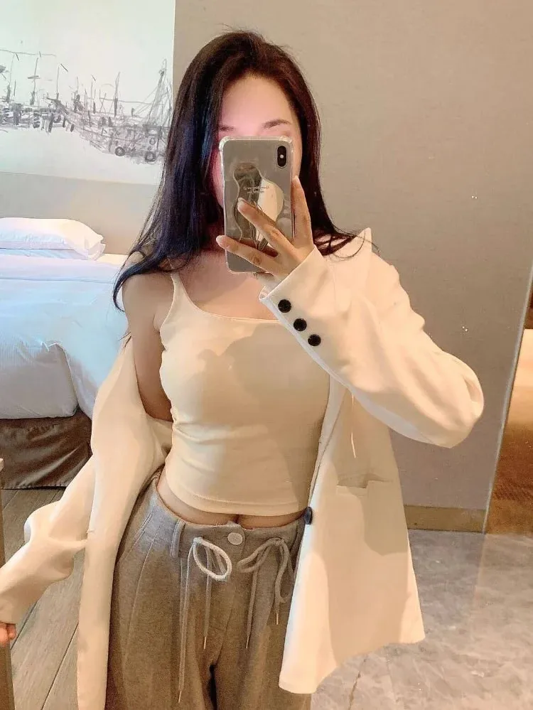 Slimming Summer Outerwear Inner Wear Camisole Tank Top Women Simple Sling Strap Vest With Chest Pad For Girls