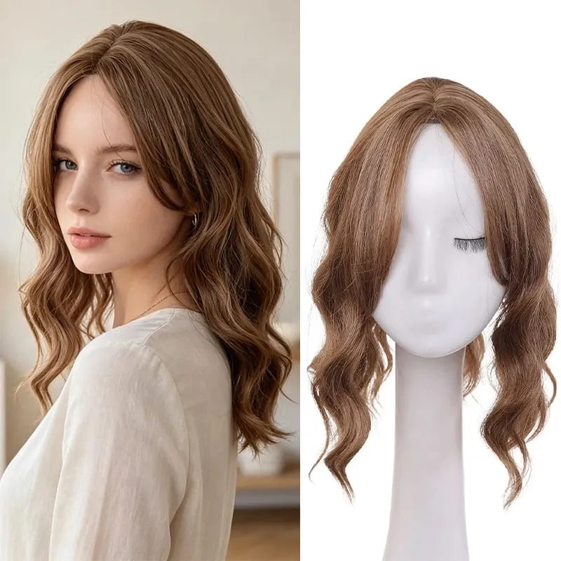 High Quality Synthetic Water Wave Wig Topper Middle Part With Natural Shine Easy To Apply For Quick Volume Boost.