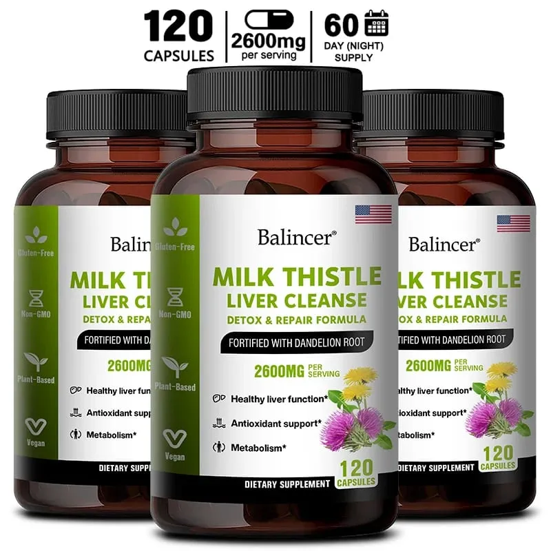 Milk Thistle with Dandelion Root-Antioxidant Liver & Kidney Health Support Supplement Vegan Non-GMO Gluten Free 120 Capsules