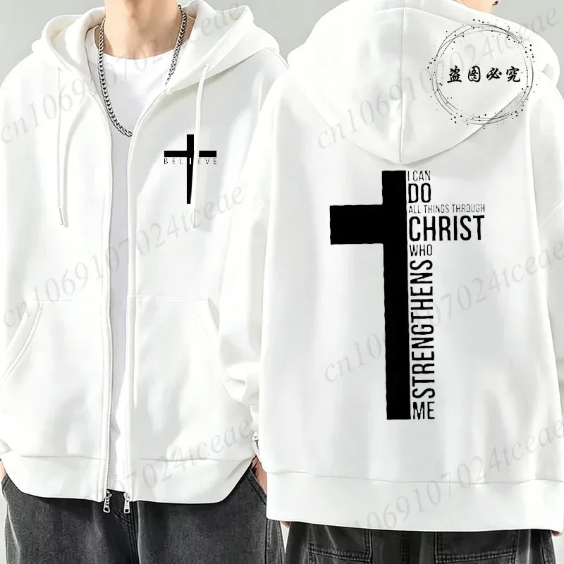 New Fashion Zipper Hoodies Christ Jesus Cross Print Men Hoodies Sweatshirts Fleece Hip Hop Street Hoodie Zip Up Sweatshirts Top