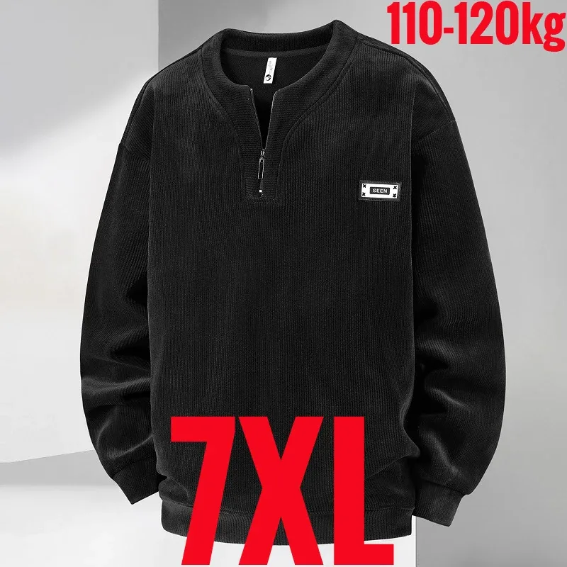 Extra Big Size Men's Sweatshirt Half Zip Pullover Corduroy Fleece Plus Large 6xl 7xl 8xl 9xl 10xl Autumn Winter Warm Casual Top