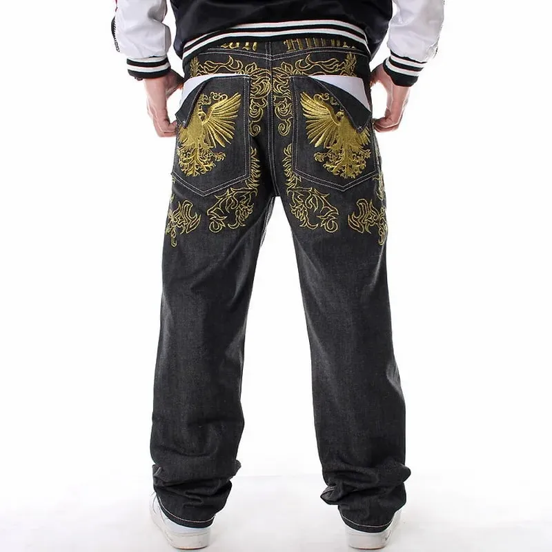 Y2K Big Size 70kg Mens Embroidery Oversized Jeans Hip Hop Loose Black Baggy Jean Trousers Man Rap Street Denim Punk Pants Hombre