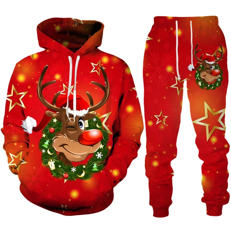 Fashion Funny Santa Claus 3D Print Tracksuit Set Man Woman Hoodie+Pants 2pcs Set Oversized Casual Christmas Party Couple Clothes — image 4