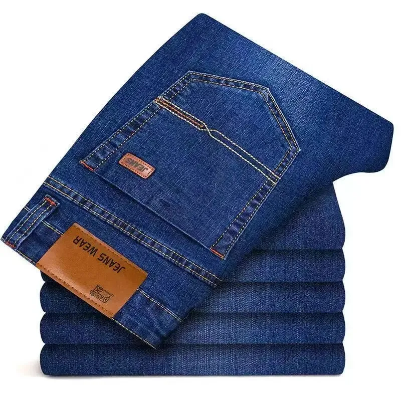 2026 New Business Men's Jeans Casual Straight Stretch Fashion Classic Blue Black Work Denim Pant Trousers Male Clothing