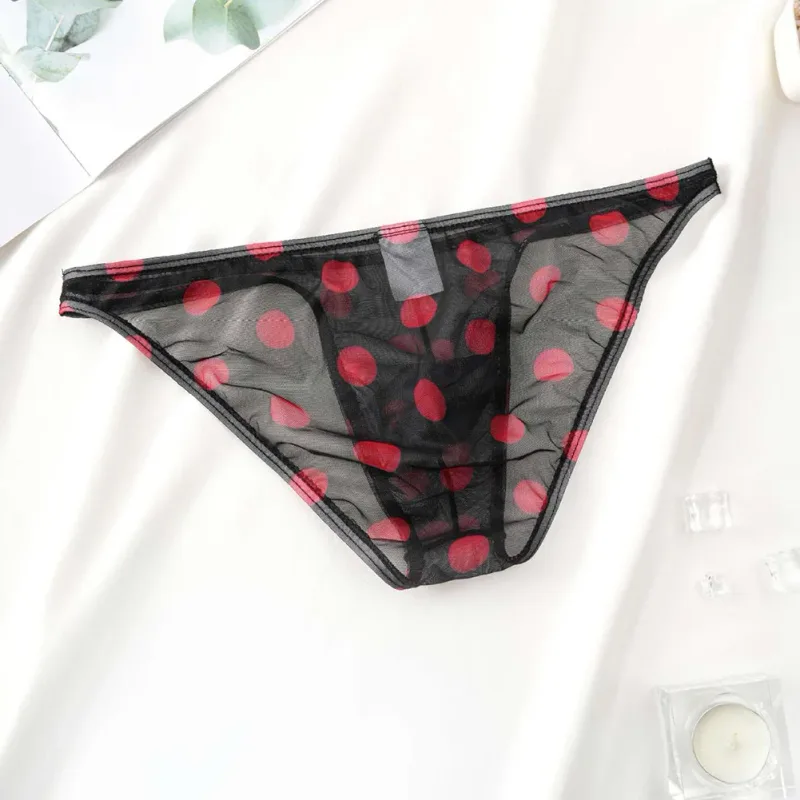 1pc Men Sexy Mesh Sheer Underwear Printed Brief Breathable Low Rise U Shape Pouch Panties Comfortable Lingerie