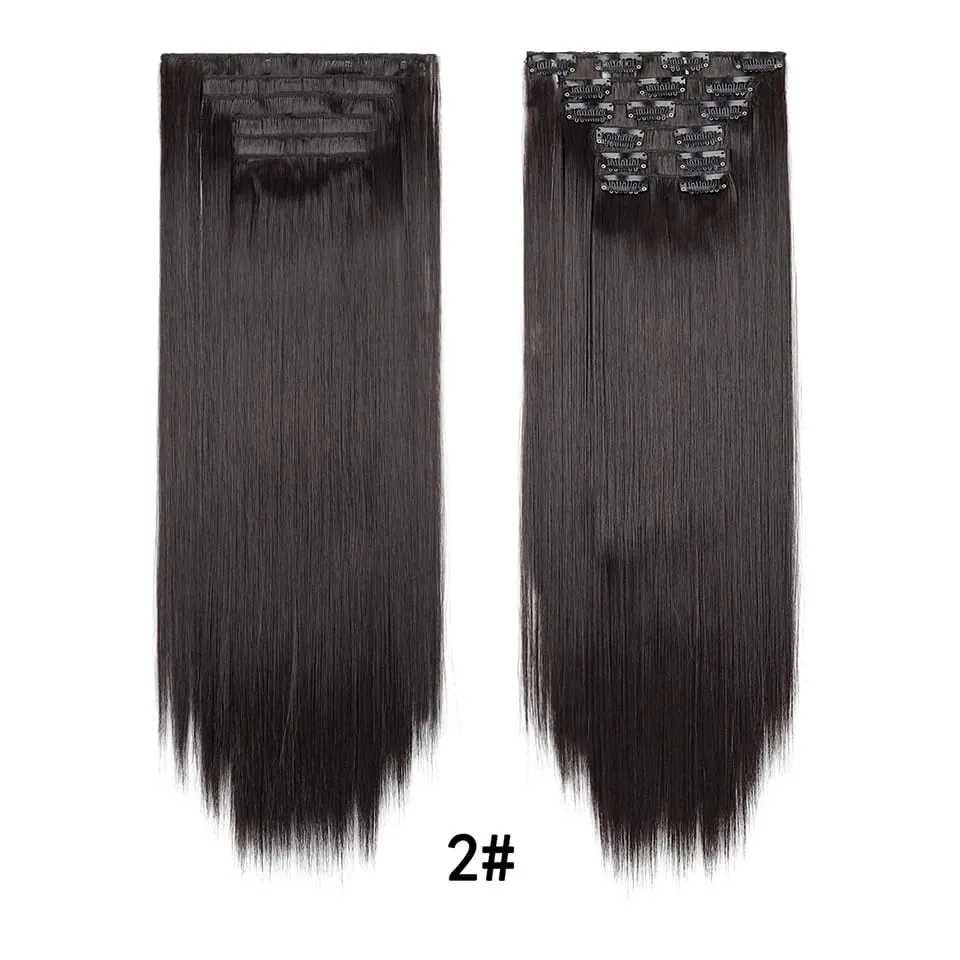 24Inch Clip in Hair Extensions Invisible Synthetic Extension 6PCS Long Straight Heat Resistant Clips on Hairpieces for Women