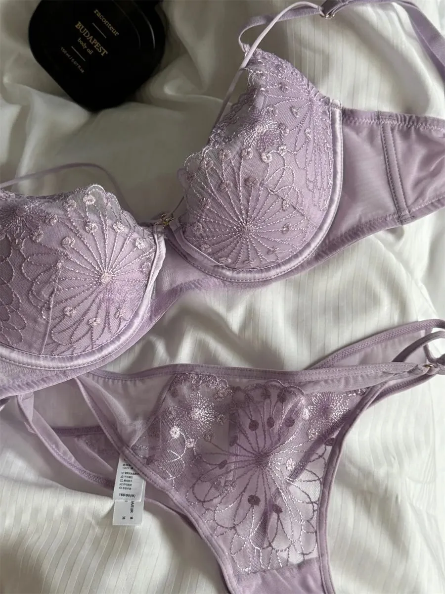 Purple niche lingerie gathered glossy bra anti-sagging gathered top support large size bra set women underwear