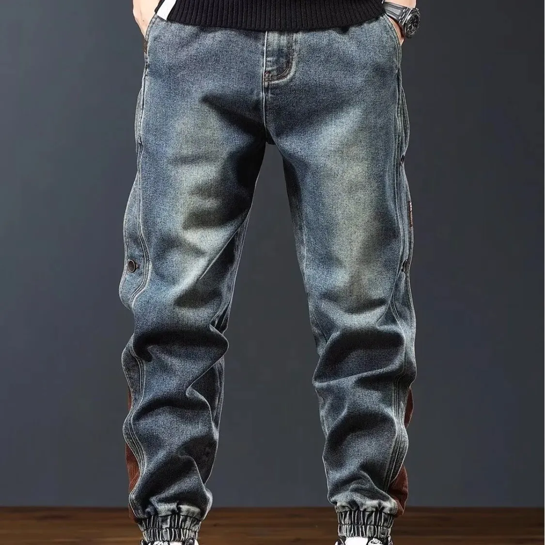High end workwear jeans for men in autumn and winter trendy brand rugged and handsome pants American style personalized desi