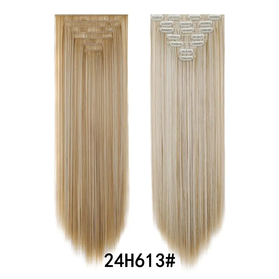 7 Pcs Clip in Hair Extensions 16 Clip in 24 Inch Straight Double Weft Synthetic Hair Extensions for Women Daily Hairstyle