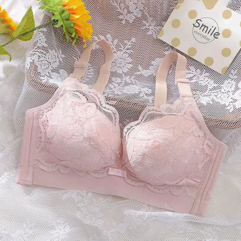 Ultra-Thick Push Up Bra 12cm Thick Cup Lace Gathered Wireless Bra Side Support Full Coverage Lingerie for A/B Cups