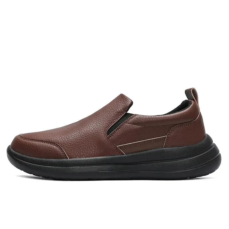 Men's Comfortable Slip-On Leather Sneakers Casual Sports Walking Shoes Waterproof Black Athletic Plus Big Size 48 49 50