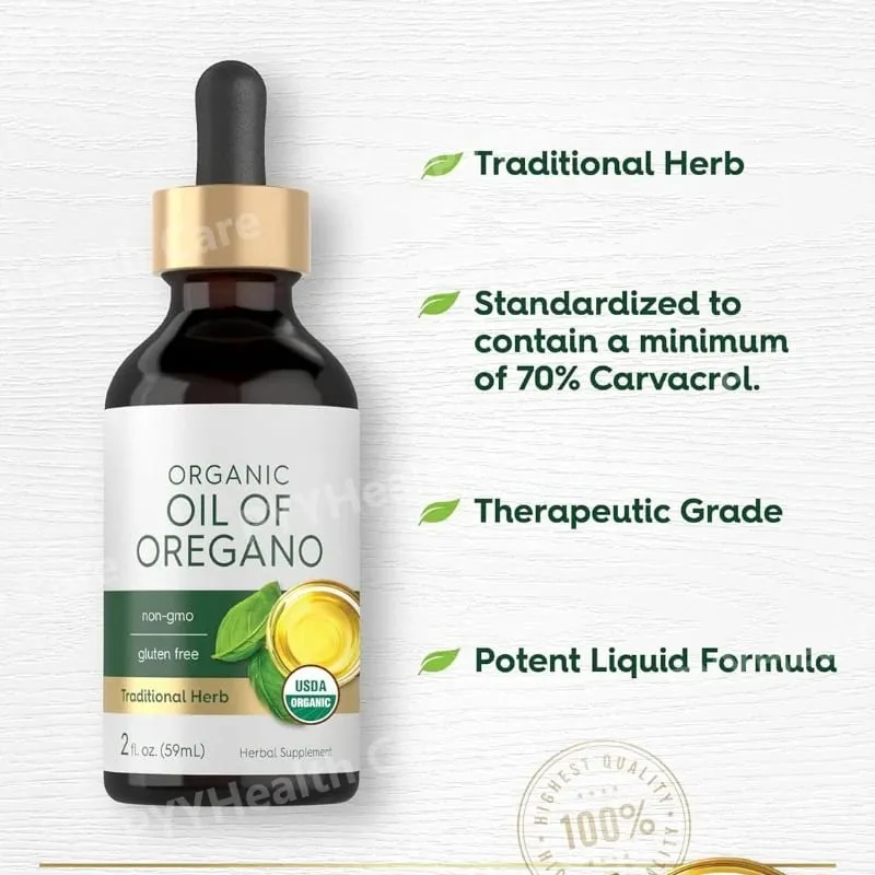 Organic Oil of Oregano Liquid Drops Vegan Herbal Supplement Daily Nutritional Support 60ml Per Bottle