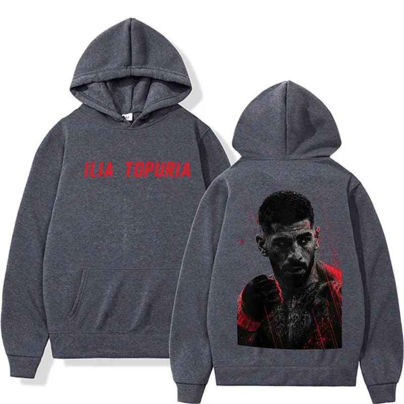 Ilia Topuria El Matador Vintage Graphic Hoodies Men's Clothing Violence Aesthetic Sweatshirts Casual Fleece Pullovers Streetwear