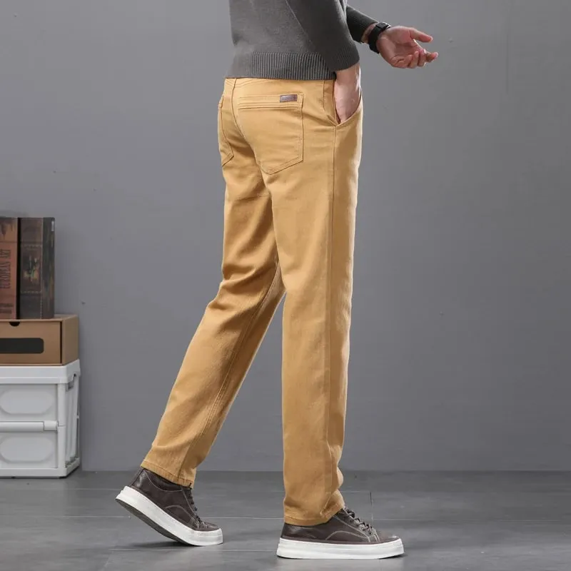 2026 New Cotton Elastic Men's Jeans Spring Fitted Straight Business Casual Trousers Soft Comfortable Fashion Korean Denim Pants