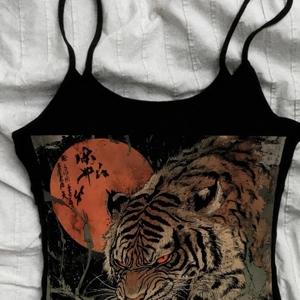 Punk Gothic 90s Vintage Women Corset Tank Top Baby Tee shirt Print Emo Figure Graphics Camisole Top Grunge Crop Tops Y2k Clothes