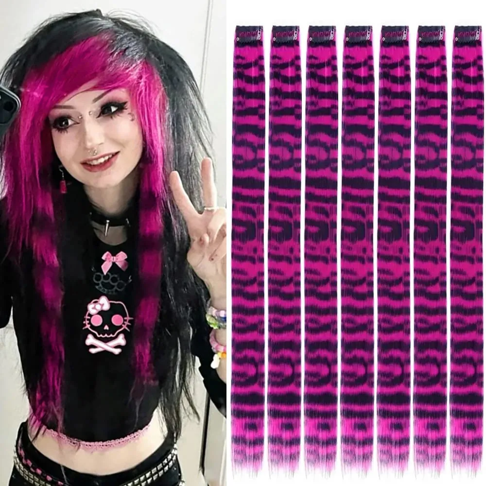 18' 7 Pcs Rainbow Long Straight Zebra Print Synthetic Feather Clip in Hair Extensions for Women Ideal Halloween Christmas — image 10