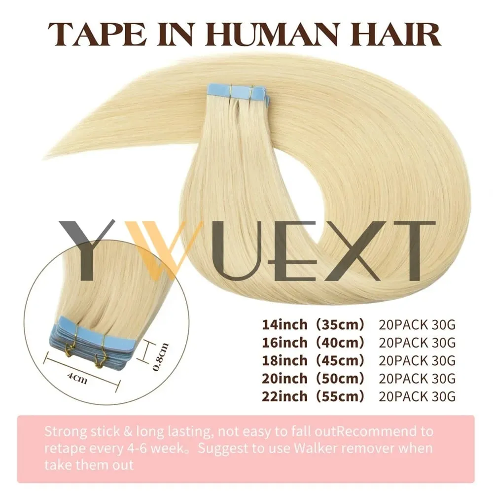 30g Real Human Hair Tape in Extensions 12-20 Inches Natural Straight Seamless Tape Hair On Double Sided Tape 20pcs/pack 8 Colors Available for Women