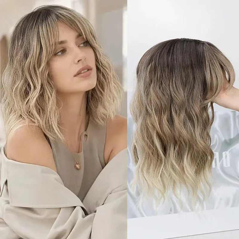 14Inch Synthetic Short Bobo Wavy Curly Topper Hair Extension Scalp-Covering Clip-In for Thinning Hair Women Daily Use
