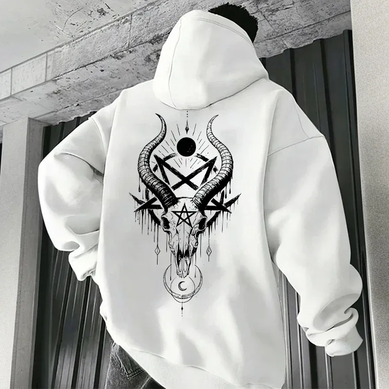 Autumn Winter Male Top Casual Pullover 666 & Inverted Cross Men's Gothic Hoodies Demonic Horror Face Print Sweatshirt Streetwear