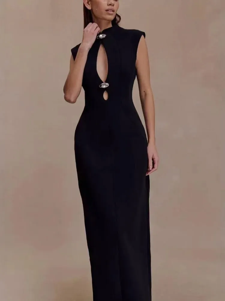Women Solid Hollow Out Dresses Elegant Round Neck Full Sleeve Waisted Bodycon A-line Vestidos 2026 Lady Daily High Street Gowns