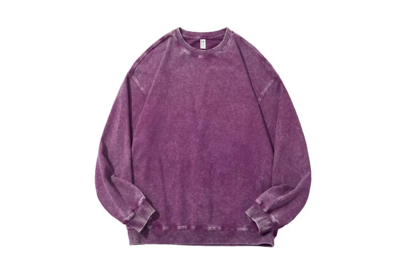 Extra-Large 100% Pure Cotton 350g Round-Neck Hoodie Washed-Out Retro Wax-Printed Snowflake Crewneck Sweater Casual Distressed