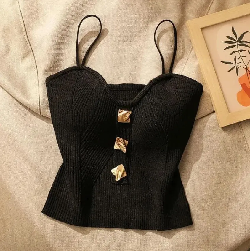 Summer Cross-Knit Suspender Women'S French Style Sexy Beauty Camisole Slim Fit Sleeveless T-Shirt No Chest Pad Short Tank Tops
