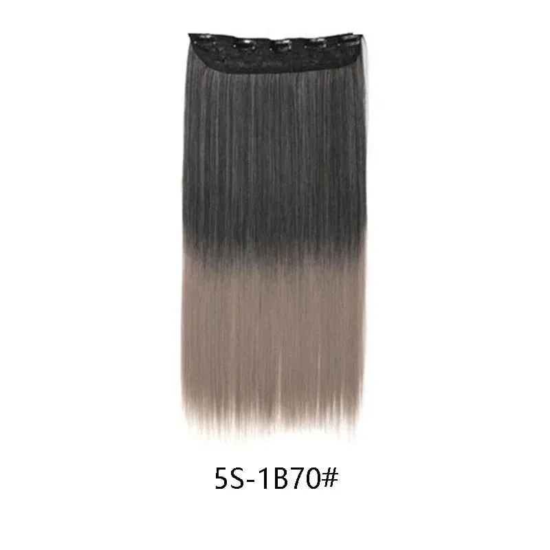 Grampo longo e reto sintético de 24 polegadas, extensão de cabelo de uma peça, 5 clipes, cabelo falso loiro, marrom, preto, resistente ao calor
