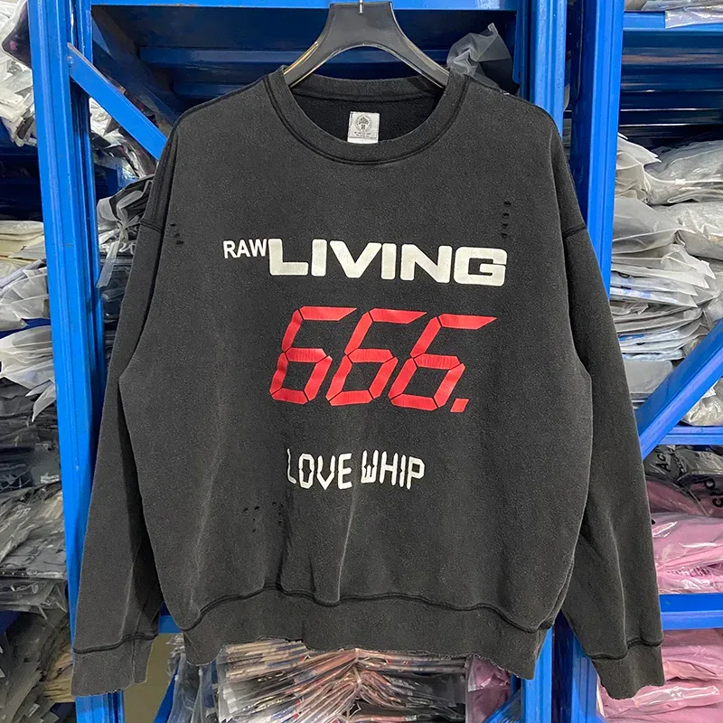 Autumn Winter Classic Overlapping Logo Print Saint Sweatshirts Men Women Couple Colorful Letters Graffiti Washed Black Pullovers