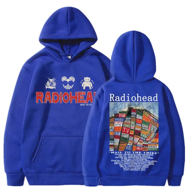 Felpa con cappuccio con stampa vintage Radiohead Abbigliamento donna da uomo Pullover Hip Hop Rock Band Hail To The Thief Felpe con cappuccio per album musicale