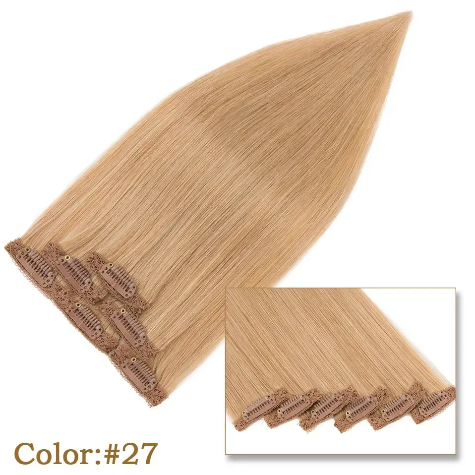 S-noilite 6 PCS Remy Clip In Human Hair Extensions Single Clip Ins Thick Hair Extensions Highlight Seamless Hairpieces for Women